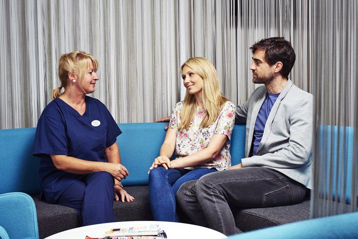 Nurse meeting with a couple who are looking to start treatment at the Manchester Fertility Clinic