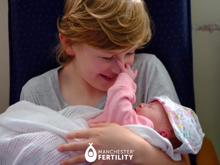 Baby Evie and brother Joe meeting for the first time after parents Emma and Ian had treatment with donor eggs at Manchester Fertility